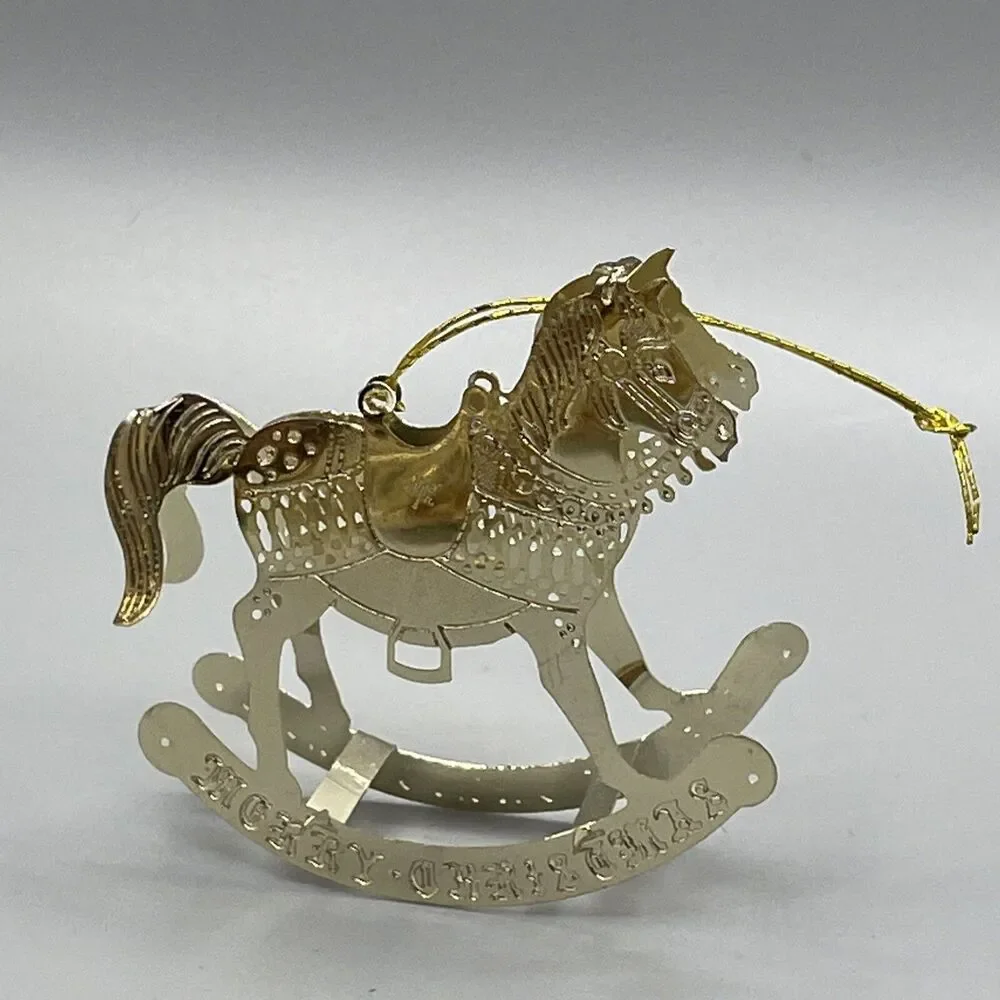 11 Gold Metal Filigree Christmas Ornaments Santa Sleigh Train Tree Snowflake
